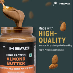 Head High Protein Nutbutter (925g, Unsweetened, Almond Butter Crunchy) | 100% Pure Nuts | Added Whey | Protein & Fiber Rich Nutritious Snack