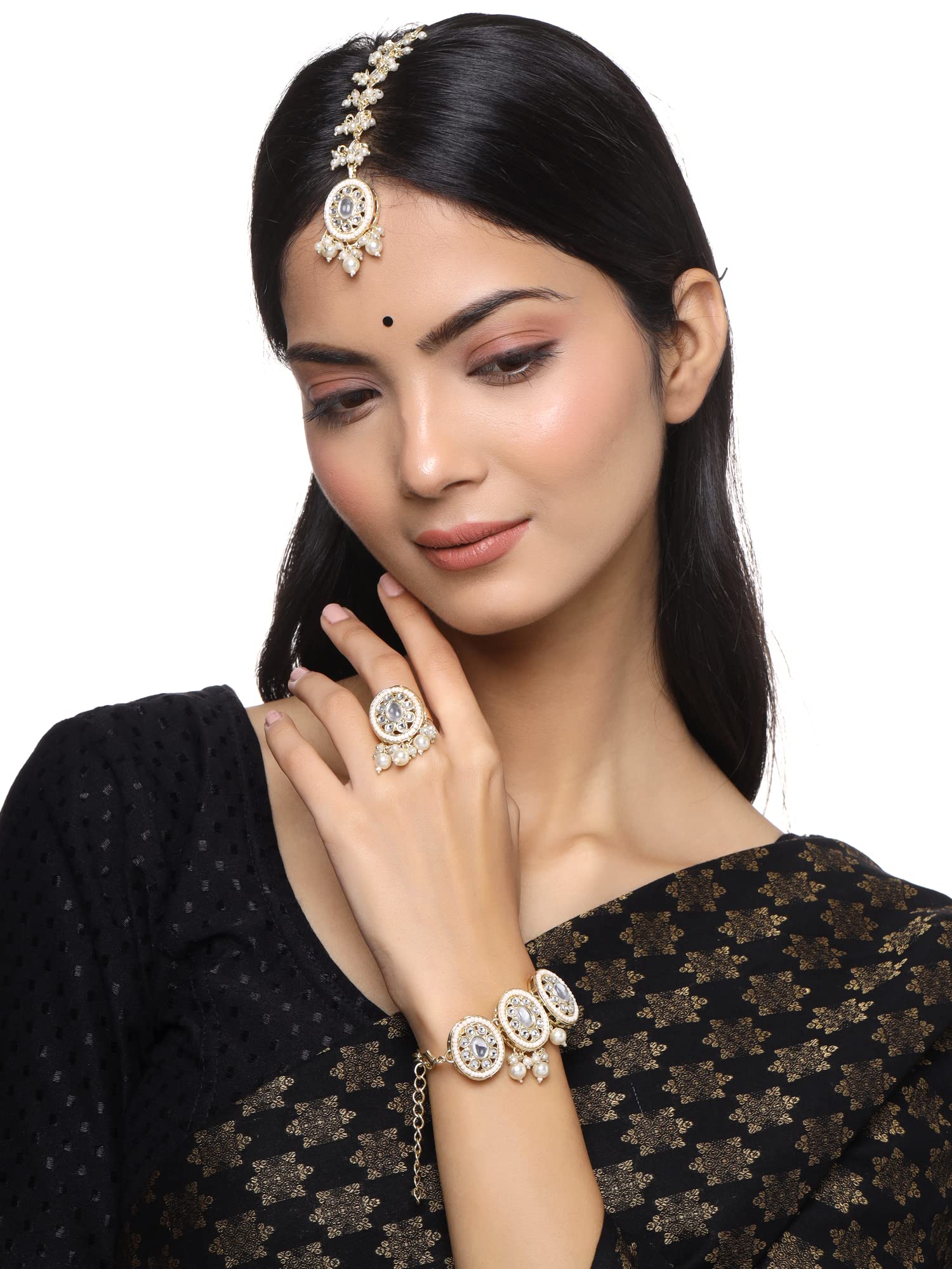 Buy Lucky Jewellery Elegant White Color Gold Plated 1 Pair Finger Ring  Bracelet for Girls & Women (318-L1HS-02-W-2) Online at Best Prices in India  - JioMart.