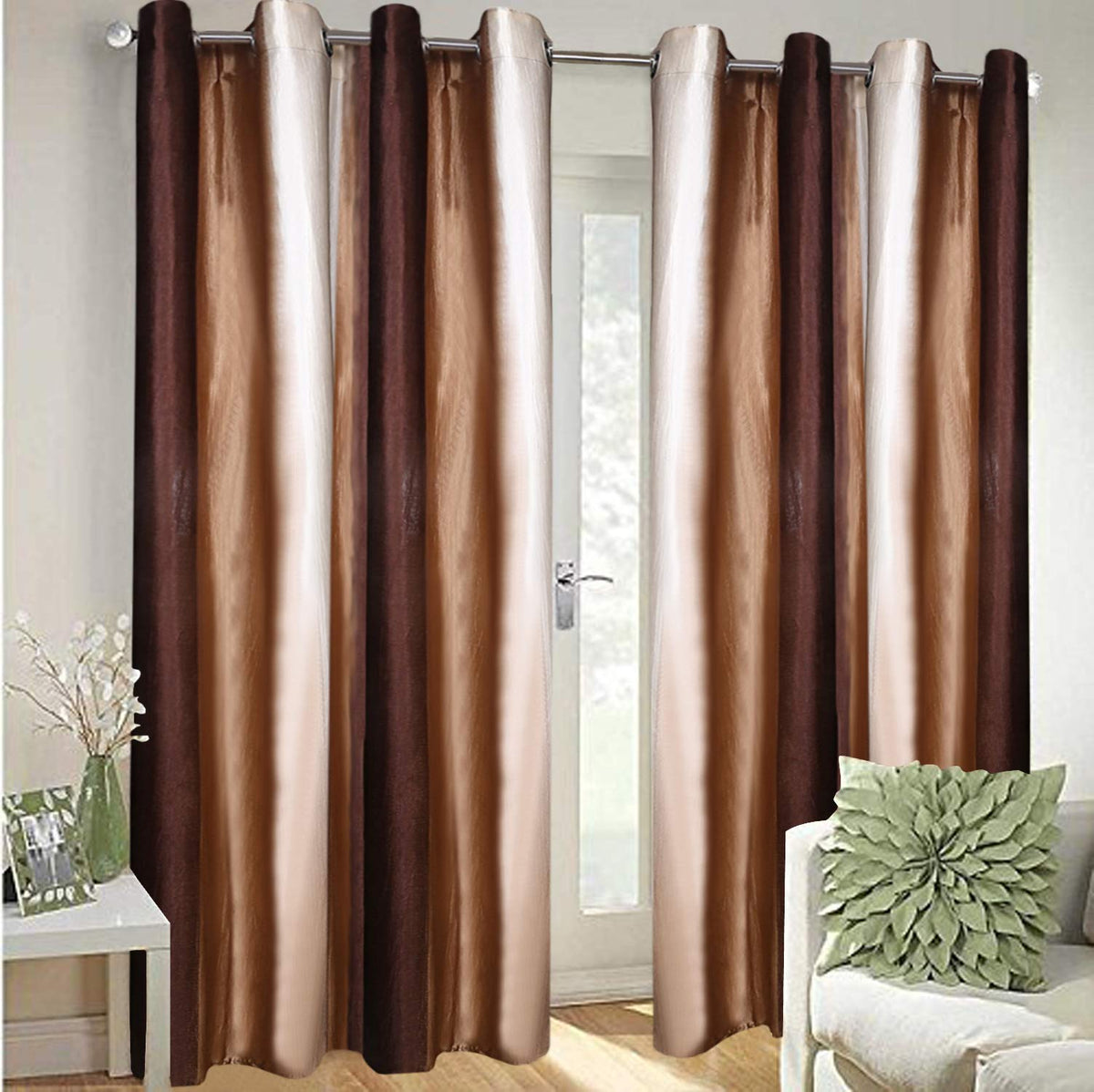 Kuber Industries Polyester 2 Pieces 7 Feet Eyelet Door Curtain (Brown) -Ctktc29537