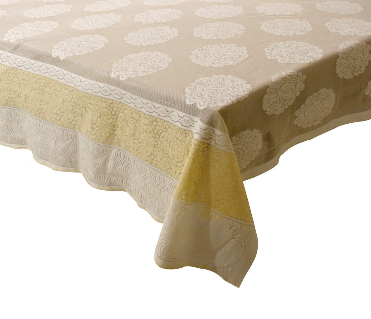 Kuber Industries Flower Design Shining Cotton 6 Seater Dining Table Cover 60"x90" (Cream) - CTKTC40140