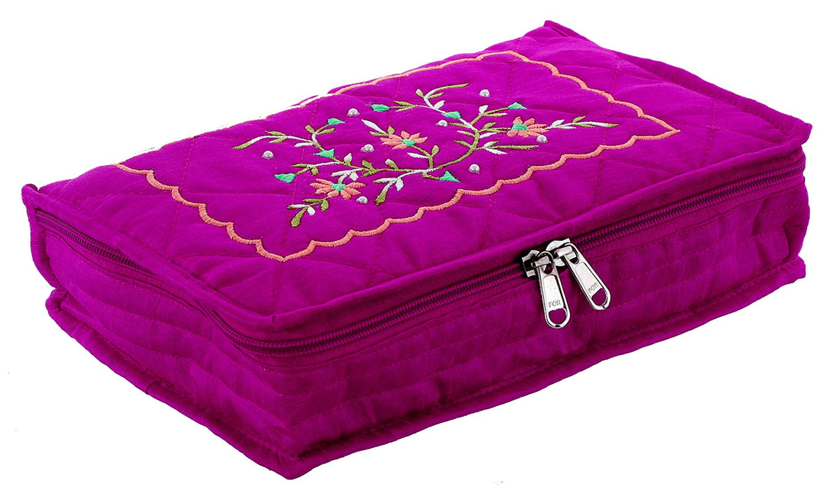 Kuber Industries Cotton Jewellery Kit with 2 Large and 4 Small Pockets with 2 Extra Pocket, Pink