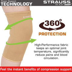STRAUSS Elastic Knee Cap Support | Support for Ankle, Knee, Elbow Pain Relief, Sports & Workout | Can Be Used For Squats and Powerlifting | Medium,1Pair,(Beige)