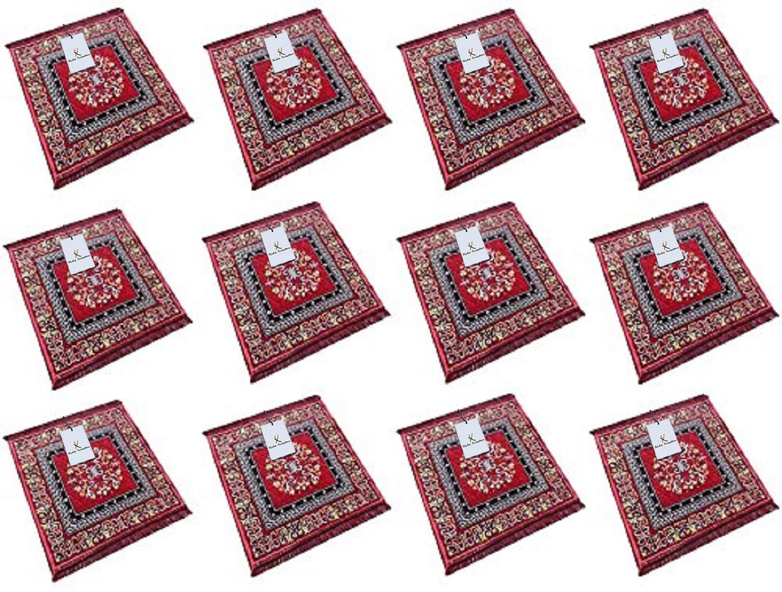 Kuber Industries 12 Piece Velvet Pooja Aasan Mat Set - 24" x 24", Multicolour, Standard (VASB0010073_4)