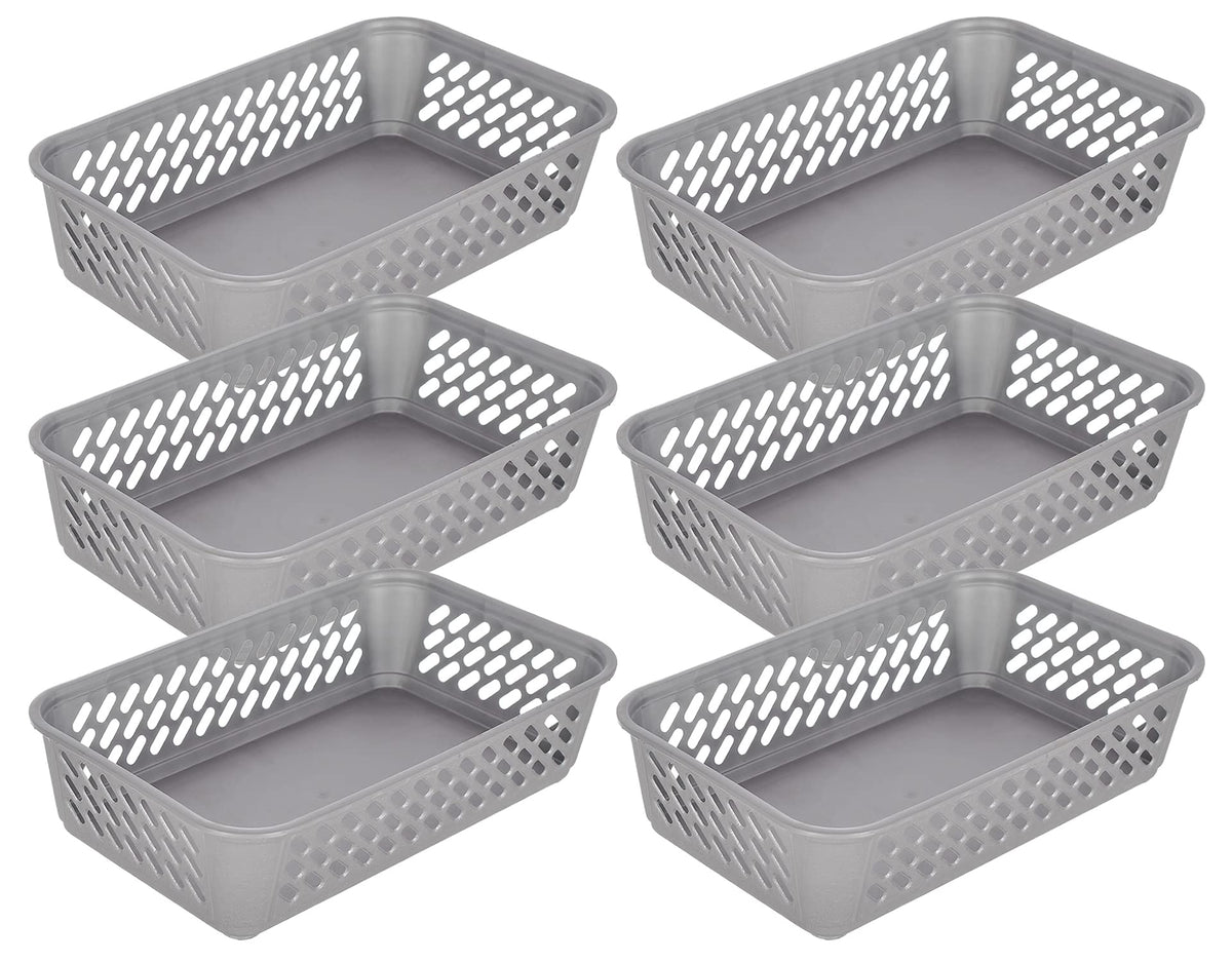 Kuber Industries Multiuses Super Tidy Plastic Tray/Basket/Organizer- Pack of 6 (Grey) -46KM0579