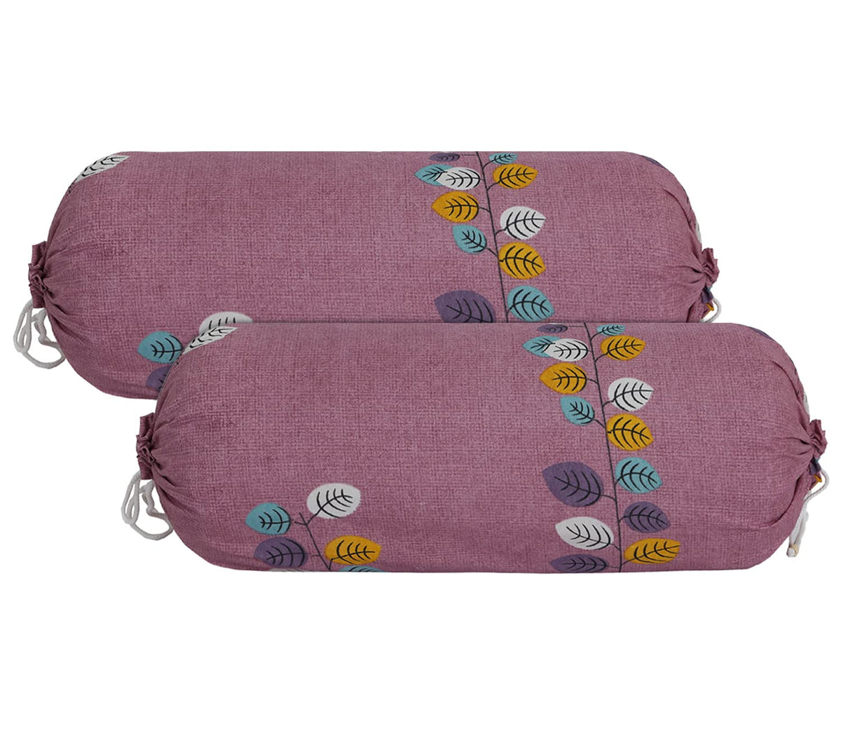 Kuber Industries Bolster Cover|Soft Cotton Bolster Cover Set|Diwan Round Bolster Pillow Covers|Luxurious Leaf Print Roll Masand Cover|16x32 Inch|Pack of 2 (Pink)