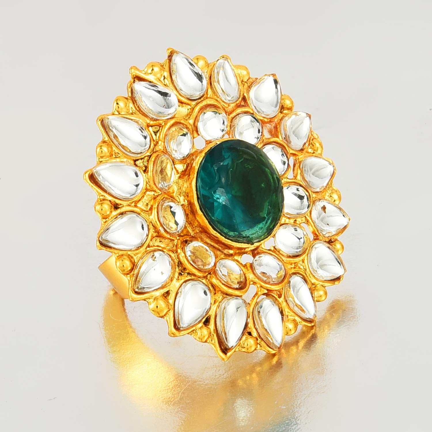 White meenakari Yellow Gold Brass Finger Ring - I Jewels - 3601001