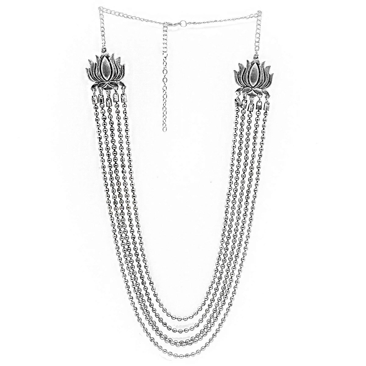TEEJH Bodi Silver Oxidized Necklace For Women