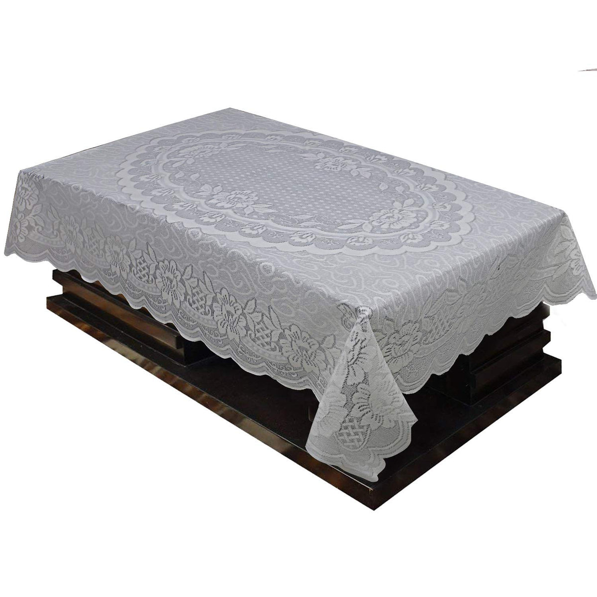 Kuber Industries Floral Design Cotton 4 Seater Center Table Cover 60"x40"(Cream)-CTKTC032939