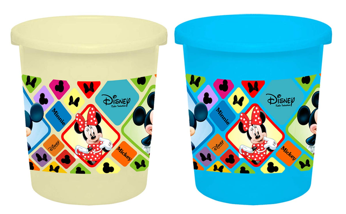 Kuber Industries Disney Mickey Minnie Print Plastic 2 Pieces Garbage Waste Dustbin/Recycling Bin for Home, Office, Factory, 5 Liters (Cream & Blue) -HS_35_KUBMARTS17793