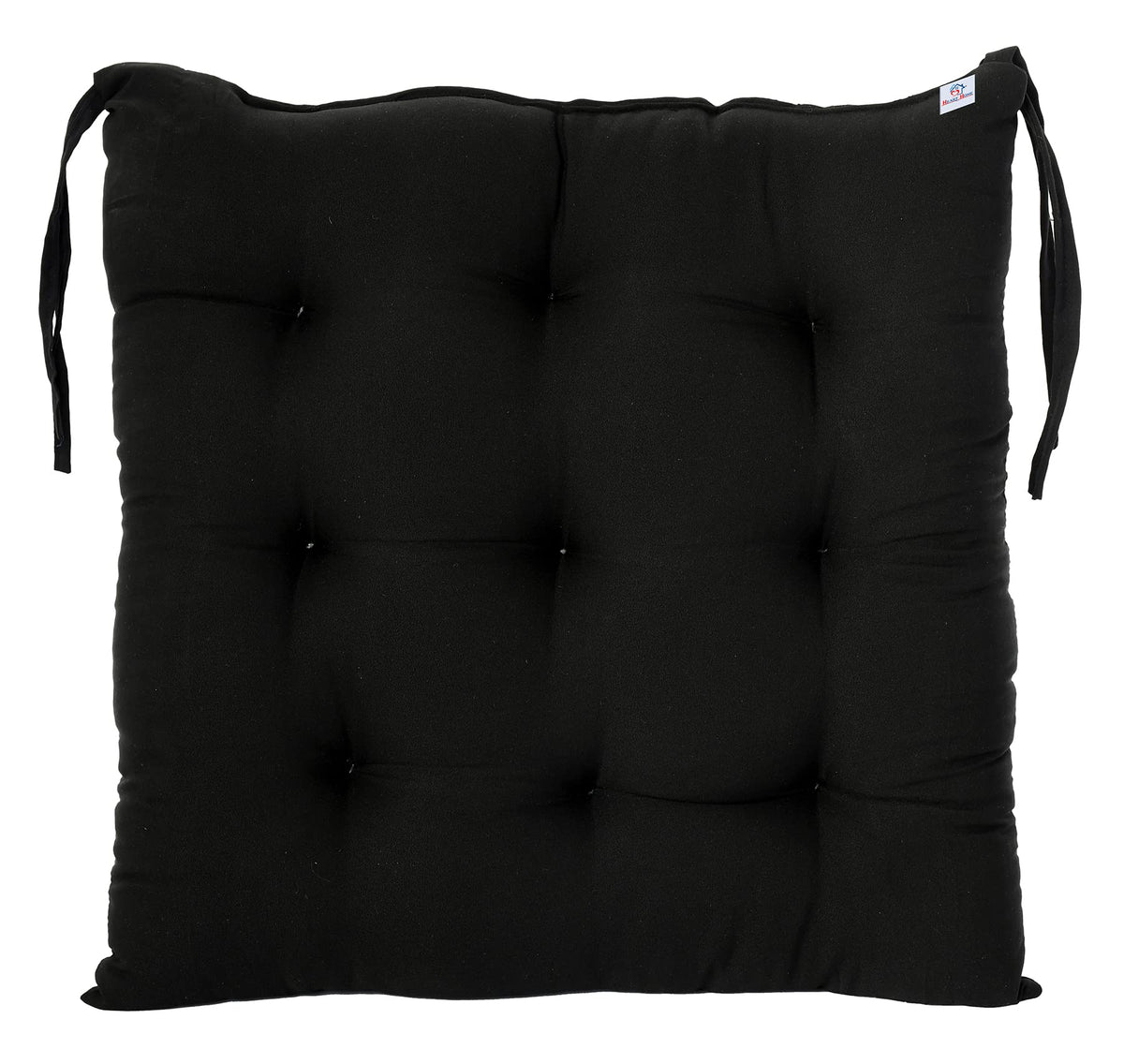 Heart Home Microfiber Square Chair Pad/Cushion for Office, Home or Car Sitting with Ties, 18*18 Inch (Black)