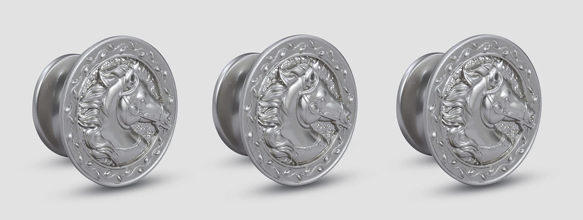 Plantex Horse Face Cabinet Drawer Knob Handle/Kitchen Cabinet Knobs/Knobs for Cabinets and Drawer/Round Drawer Pulls and Knobs- Pack of 3 Pieces (Silver)