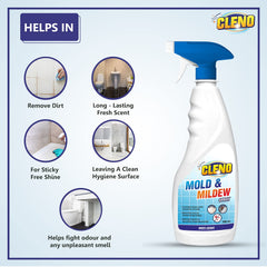 Cleno Mold & Mildew Cleaner Spray Cleans Stains, Bath Tubs, Wash Basin, Hard Surfaces, Walls, Bathroom Tiles, Silicone Sealant, Sinks & Plugholes - 450 ml (Ready to Use)