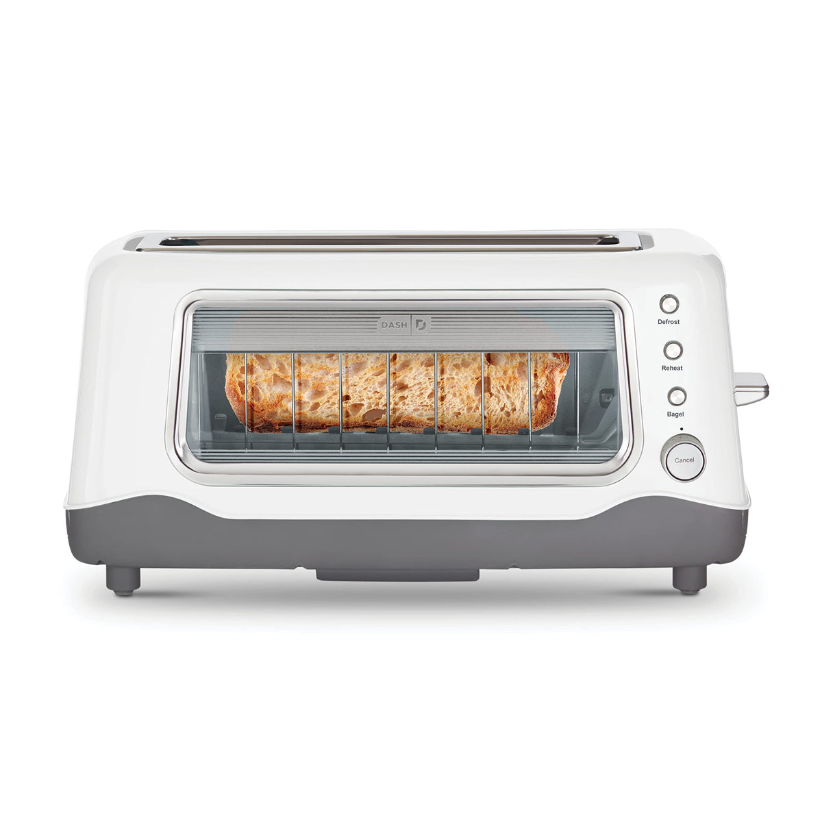 Dash Pop Up Bread Toaster (White) with Wide Slot for any bread- Sourdough, Multigrain, Bagel | 7 Browning Levels with Defrost & Reheat, Removable Crumb Tray | inc. 1 year WARRANTY | 1100 W