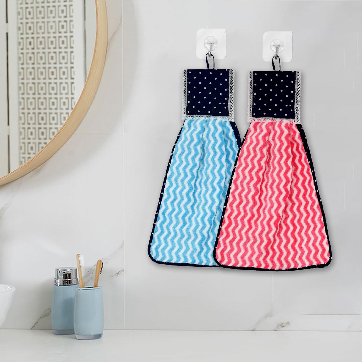 Kuber Industries Napkin | Washbasin Hanging Napkin | Kitchen Towel with Ties | Napkin for Kitchen | Zig Zag Napkin for Bathroom | Hand Towel for Kitchen | Pack of 2 | Multi