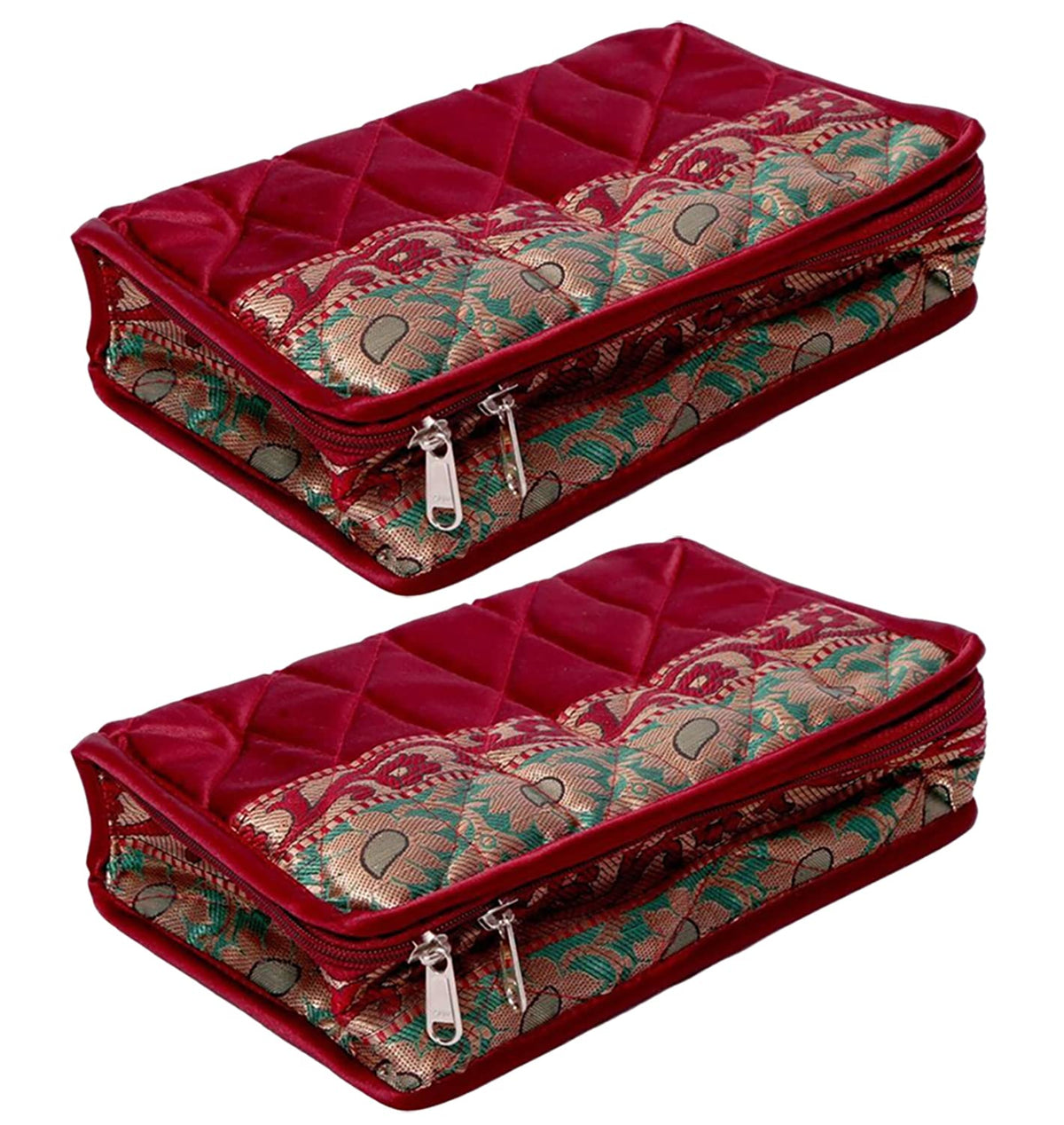 Heart Home Portable Jewellery Organizer With 4 Tranasparent Pouches For Keeps Your Jewellery,Earrings, Necklaces Organized, Pack of 2 (Maroon)-HS43HEARTH25826