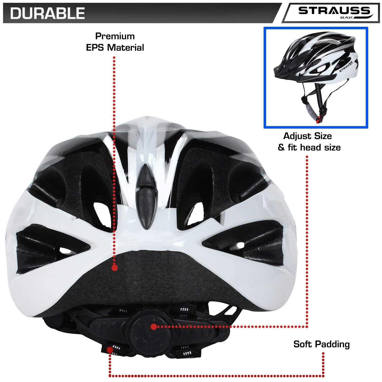 Strauss Cycling Helmet Black White GlobalBees Shop