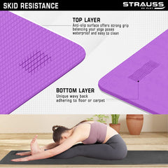 Strauss Anti Skid EVA Yoga Mat with Carry Bag, 4mm, (Purple)