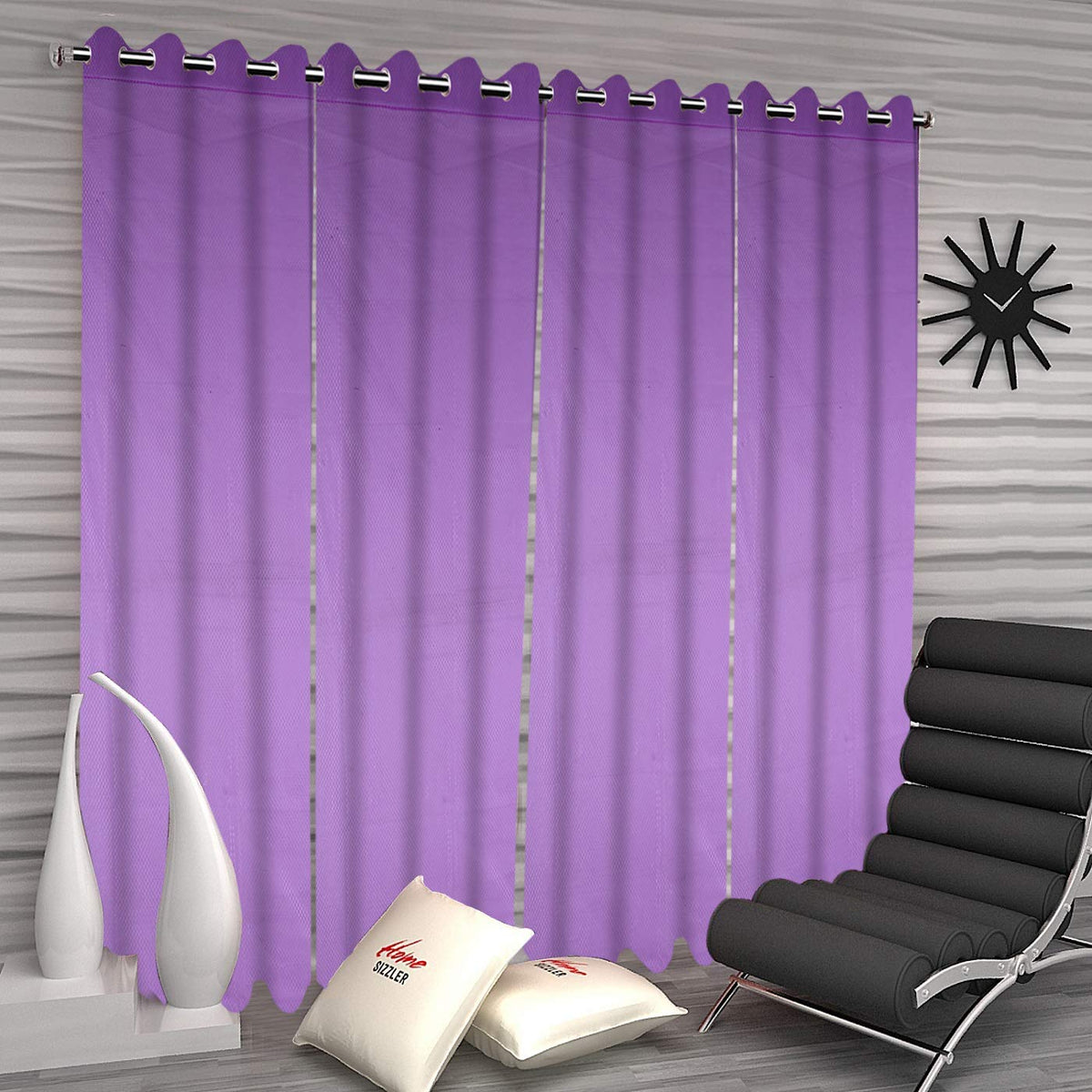 Kuber Industries Zig Zag Design 4 Pieces Sheer Door Curtains Linen Look Semi Transparent Voile Grommet Elegance Curtains for Living Dining Room, Bedroom Drapes 48 x 84 Inch Long, (Purple) - CTKTC40465