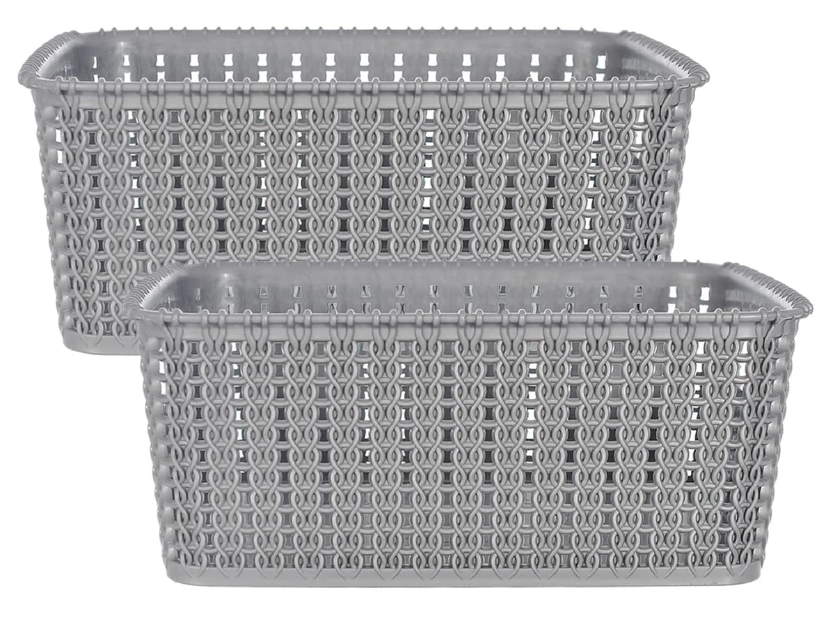 Kuber Industries Multipurposes Large M 20 Plastic Basket, Organizer For Kitchen, Cabinets, Bathrooms Without Lid- Pack of 2 (Grey) -46KM096