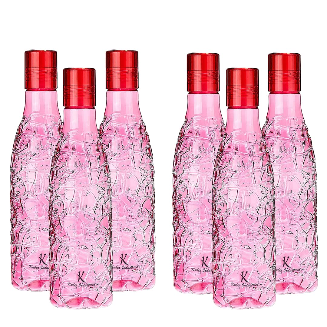 Kuber Industries Plastic Water Bottles -1 Litre Water Bottle (Set of 6), Pink | Break Proof, Multipurpose, BPA Free, Ideal for Fridge/Refrigerator| Round Ice Cut