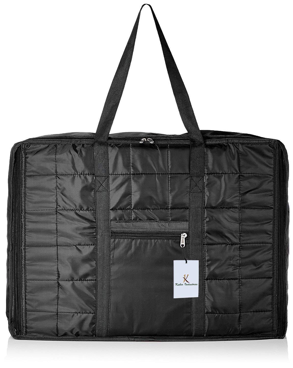 Kuber Industries Parachute Big Underbed Moisture Proof Storage Bag with ZippeBlack Closure and Handle, Black