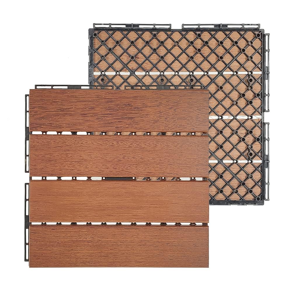 Plantex Merbau Wood Interlocking Deck Tiles for Garden/Terrace/Patio/Outdoor and Indoor Flooring - Waterproof Flooring Tiles – Pack of 6 (Wood - 12x12 Inch)