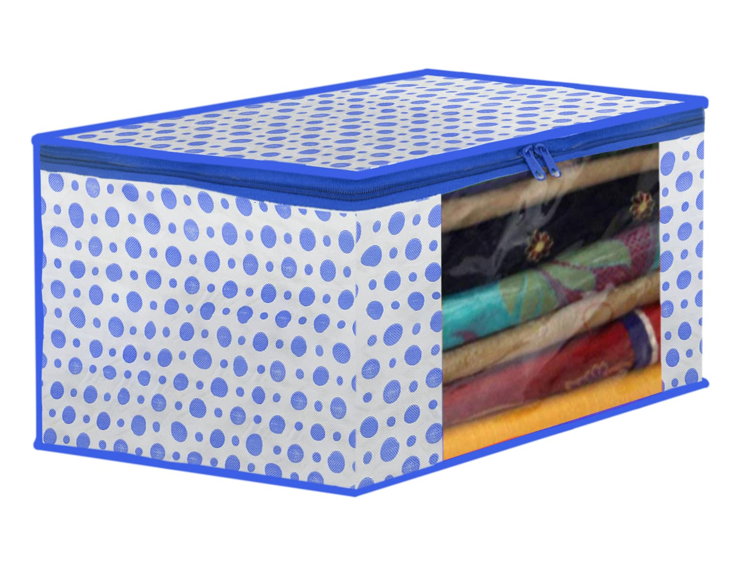 Kuber Industries Dot Printed Non-Woven Saree Cover, Cloth Organizer, Wardrobe Organiser With Tranasparent Window- Pack of 4 (Blue & Pink)-46KM0508