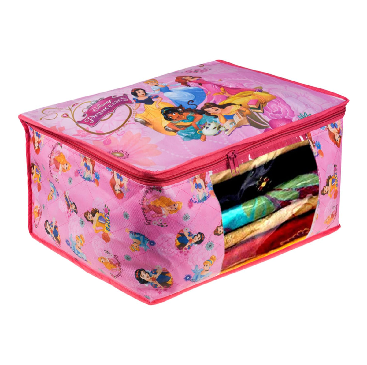 Kuber Industries Disney Princess Saree Cover | Saree Cover For Woman | Wardrobe Organizer for Travel | Saree Cover with Transparent window | Large | Pink