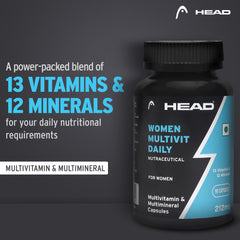 Head Vitals Daily Multivitamin for Women (90 Multivitamin Tablets) with Vitamin B, Vitamin E, Calcium, Iron, Zinc, Biotin, 26 Vital Nutrient & Essential Quality Multiminerals For Enhanced Energy, Strength & Recovery
