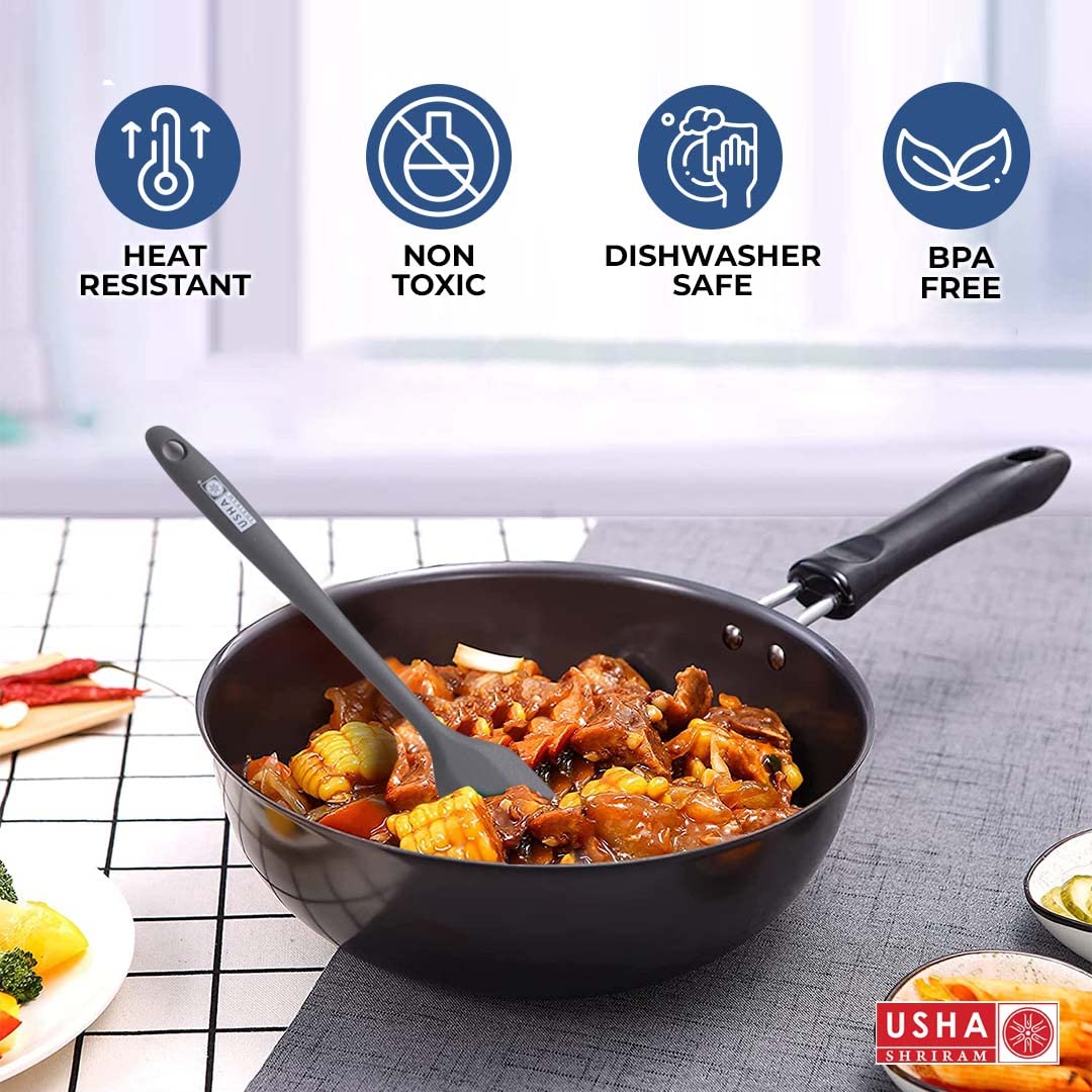 USHA SHRIRAM Triply Stainless Steel Kadai with Lid | 20 cm Diameter | 1.6 L  Capacity | Stove & Induction Cookware | Heat Surround Cooking | Triply