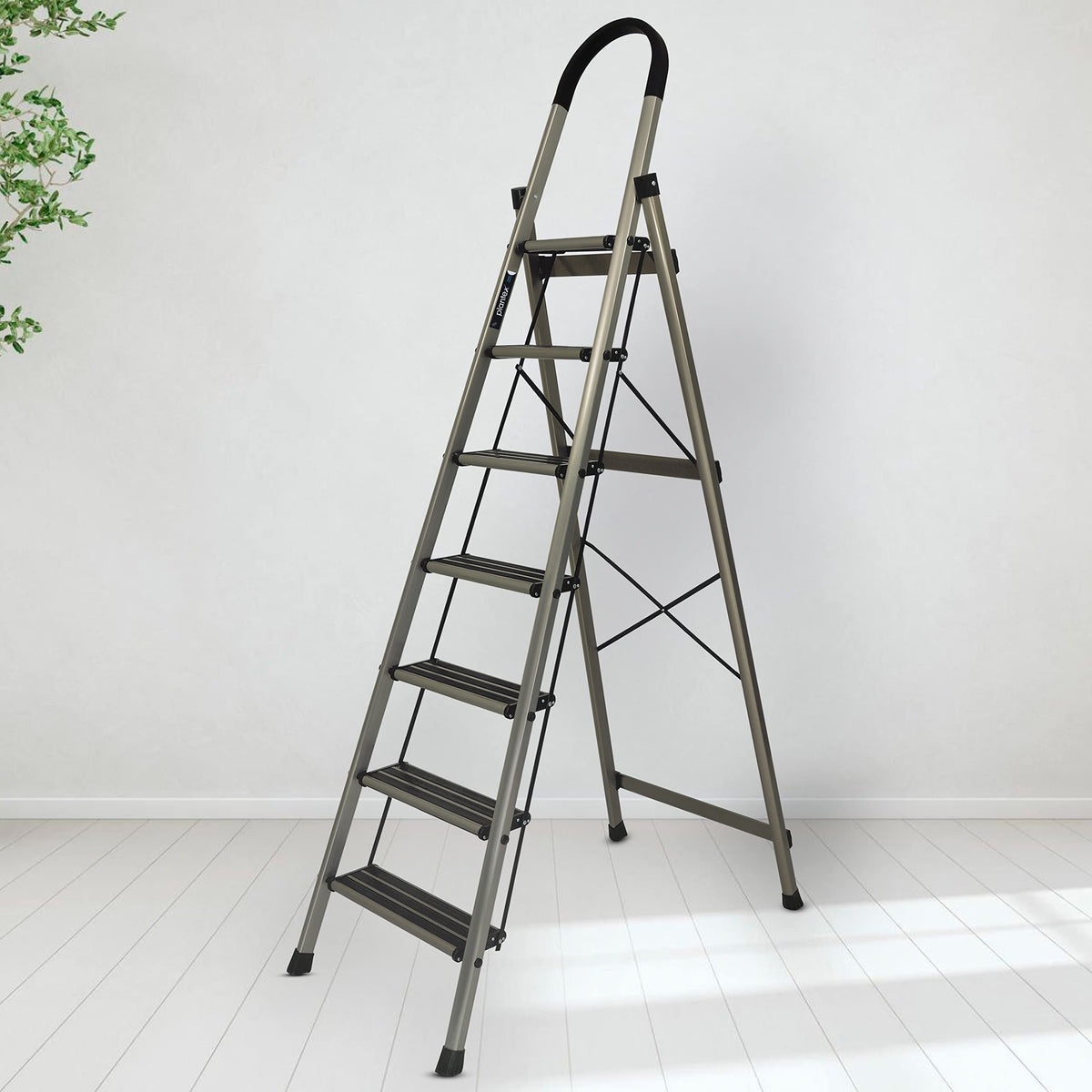 Plantex 7 Steps Ladder-Foldable Aluminium/Heavy Duty-Wide Anti Skid Steps (Anodize Coated-Gold)