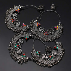 Yellow Chimes Oxidised Earrings for Women Combo of 2 Pairs Silver Oxidised Peacock Chand Bali Earrings for Women and Girl's.