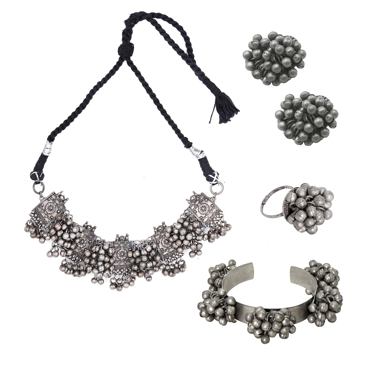 TEEJH Deveshi Silver Oxidised Jewelry Gift Set