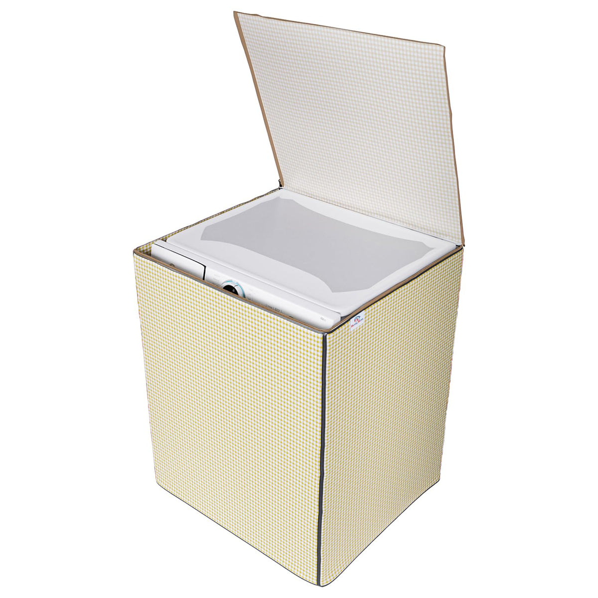 Heart Home Washing Machine Cover | Mini Check Print Washing Machine Cover | Soft PVC | Top Load Fully-Automatic Washing Machine Cover | Golden