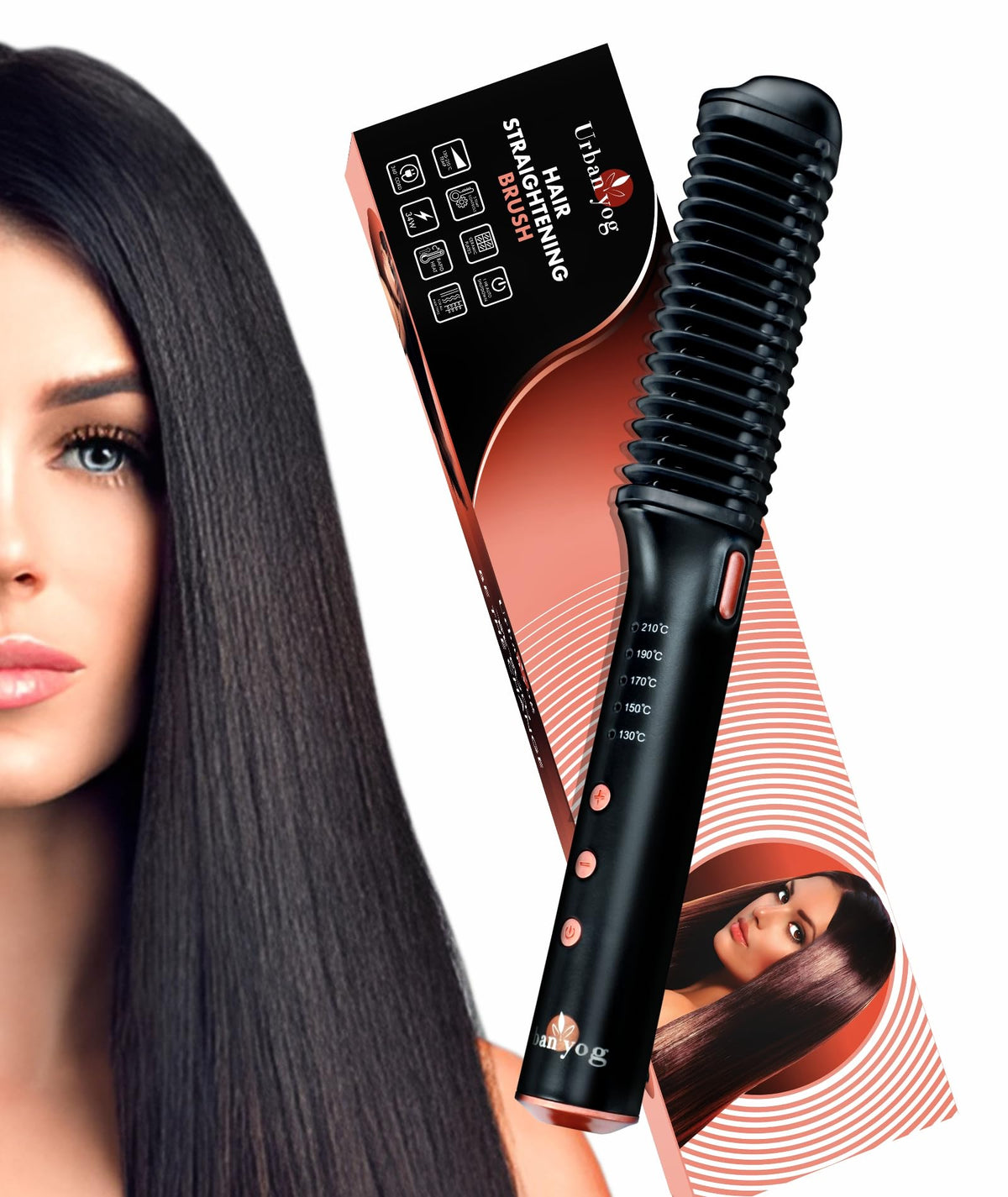 Urban Yog Hair Straightener Brush | Electric Hair Straightner Comb | with Ceramic Coated Plates, 5 Temperature Controls | 1 Year Warranty