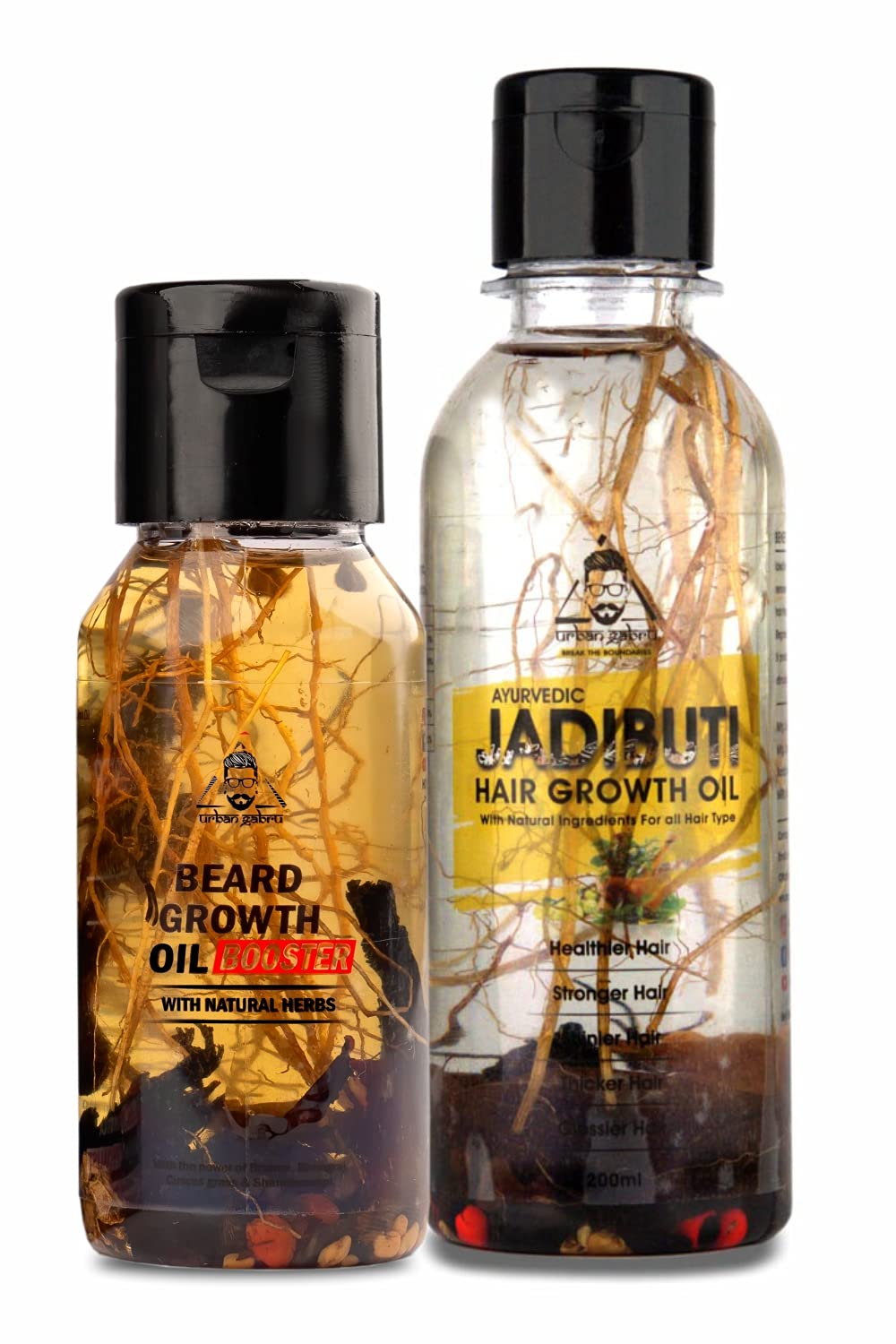 Urbangabru Ayurvedic Jadibuti Hair Oil for Hair Fall Control and hair Growth with Natural Herb - 200ml. (Jadibuti Oil(200ml) + Beard Booster Oil(60ml))