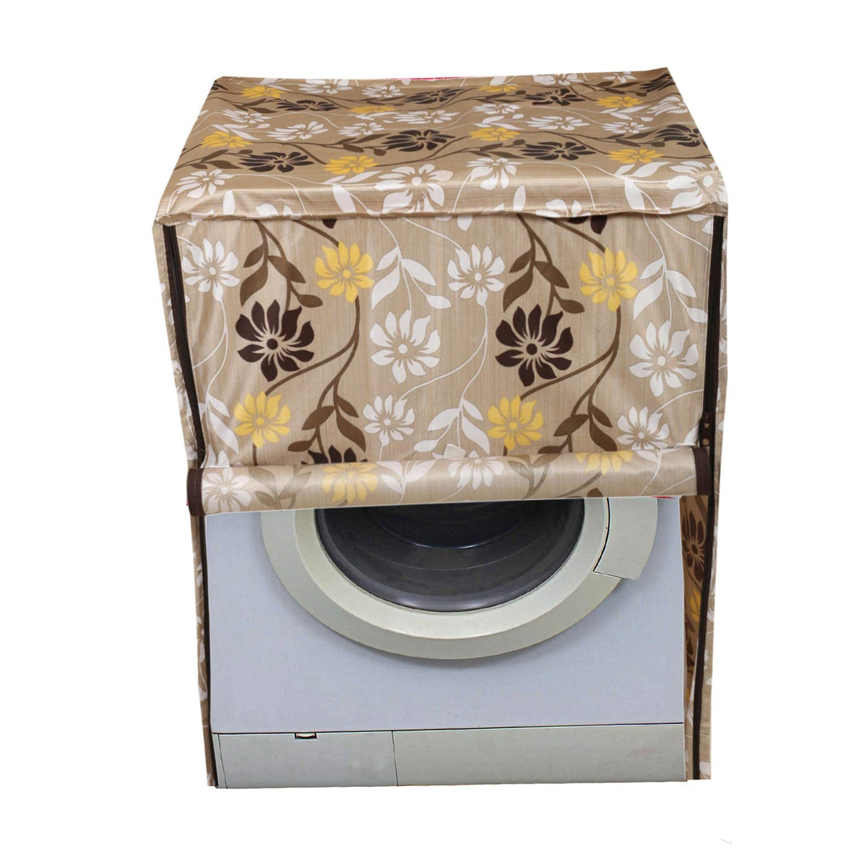 Kuber Industries Leaf Design Cotton Front Load Fully Automatic Washing Machine Cover - Brown, (Model: CTKTC01090)