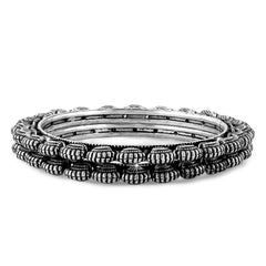 Yellow Chimes German Silver Oxidized 2 PCs Antique Boho Vintage Look Traditional Formal Casual Wear Bangles for Women and Girls