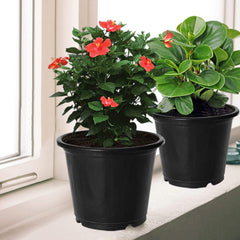 Kuber Industries Durable Plastic Flower Pot|Gamla with Drain Holes for Indoor Home Decor & Outdoor Balcony,Garden,6"x5",Pack of 5 (Black)
