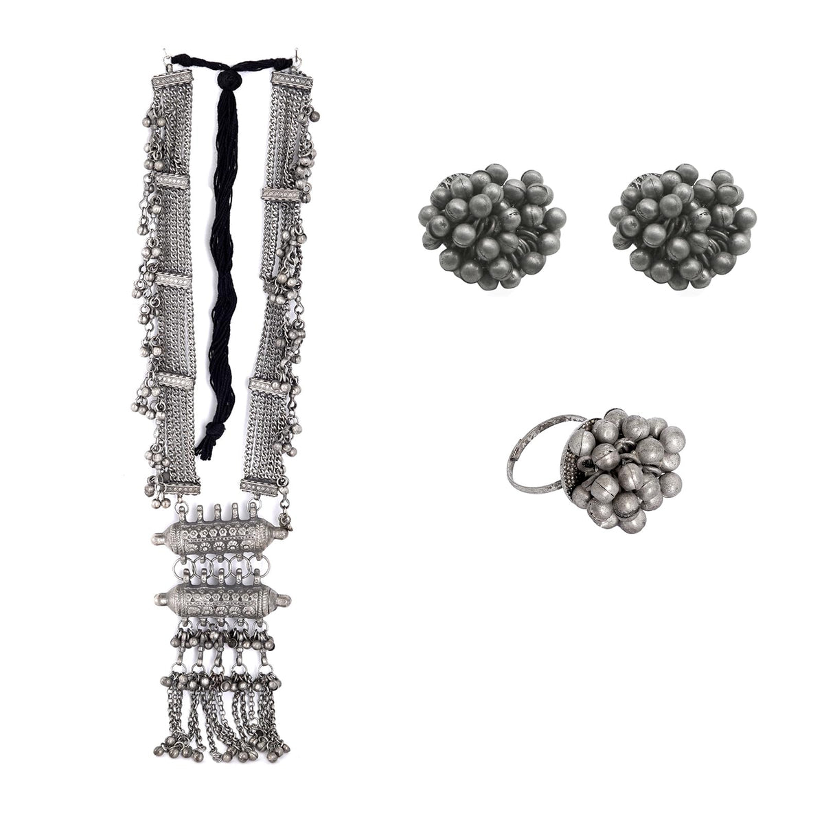 TEEJH Durvi Silver Oxidised Jewelry Gift Set