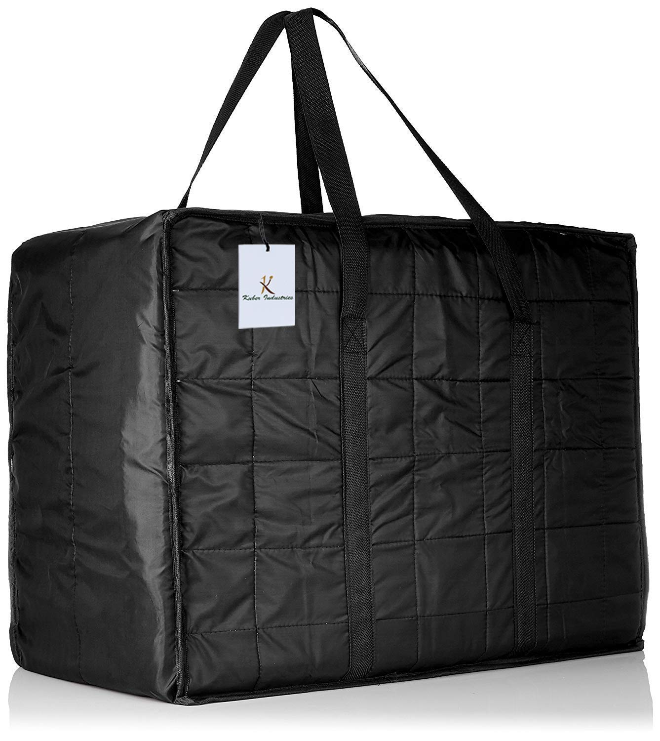 Kuber Industries Parachute Big Underbed Moisture Proof Rectangular Storage Bag with Zipper Closure and Handle (Black)