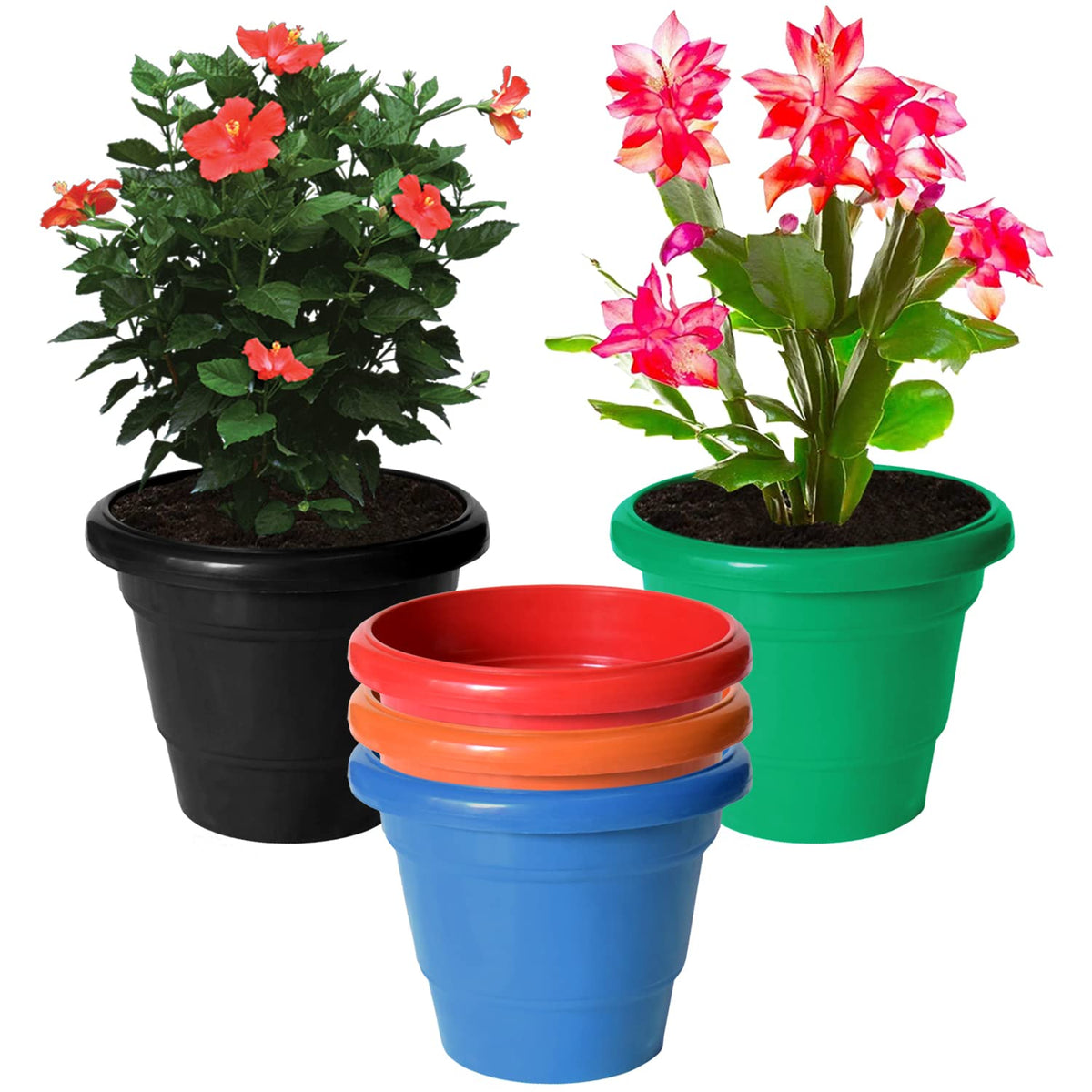 Kuber Industries Solid 2 Layered Plastic Flower Pot|Gamla|Flower Pots for Garden Nursery,Home Décor,8"x 6",Pack of 5 (Multicolor)