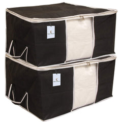Kuber Industries Rectangular Non-Woven Underbed Storage Bag Set, Extra Large, Pack of 2 (Black)