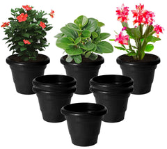Kuber Industries Solid 2 Layered Plastic Flower Pot|Gamla for Home Decor,Nursery,Balcony,Garden,6"x5",Pack of 8 (Black)