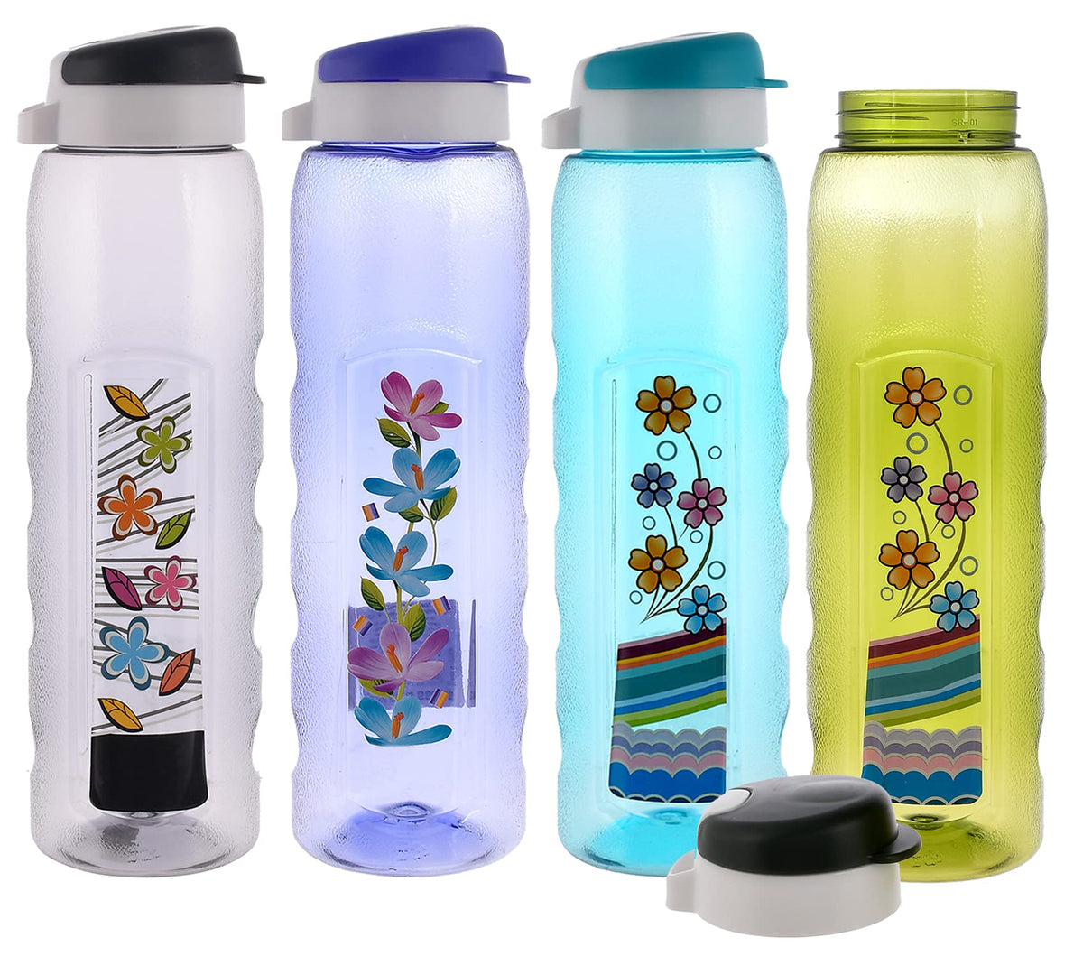 Kuber Industries Plastic Water Bottle With Sipper- 1 Litre, Pack of 4 (Purple & Sky Blue & Black & Green)