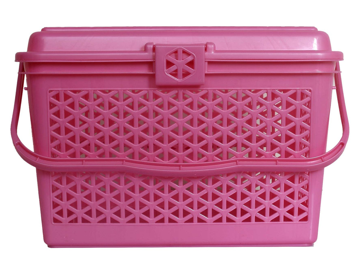 Kuber Industries Plastic Multipurpose Trendy Shopping Small Basket with Lid KUBMART11091 (Pink), Pack of 1