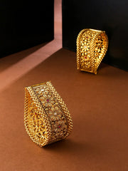 Yellow Chimes Bangles for Women Gold Toned Kundan and Red Pearl Studded Floral Designed Bangles for Women and Girls