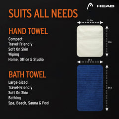 HEAD Bamboo Hand Towel - Set of 2 | Ultra Soft & Absorbent | Quick Dry | 100% Bamboo | 13 x 29 inches, 600 GSM (Navy Blue Combo)