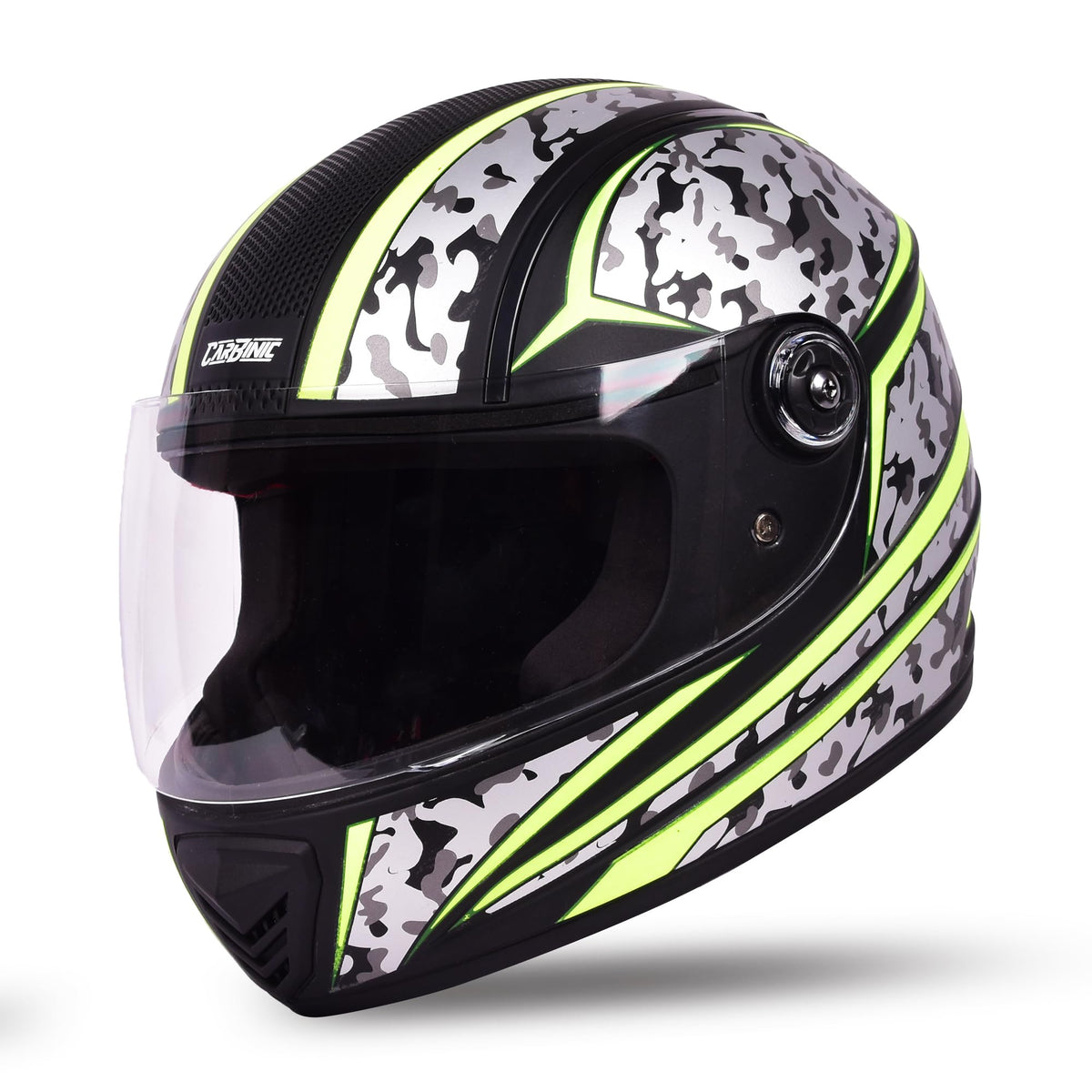 CARBINIC Nickel Series Full Face Helmet for Men & Women | ISI Certified | Clear & Scratch Resistant Visor | Lightweight & Stylish | Medium | Neon Graphic