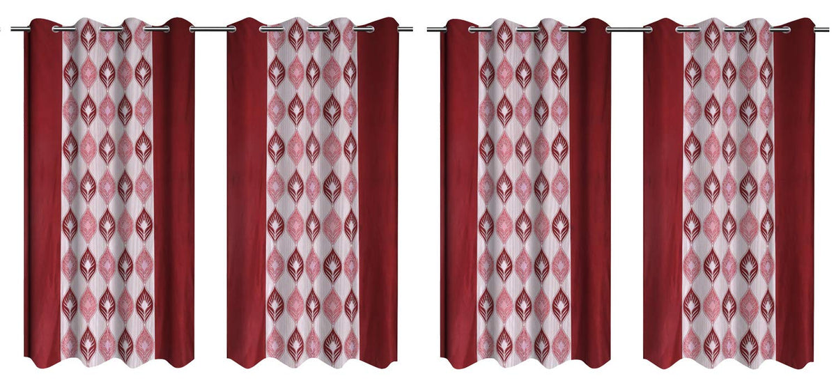 Kuber Industries Zig Zag Design 4 Pieces Polyester Eyelet Window Curtain 5 Feet (Maroon)-Ctktc14266